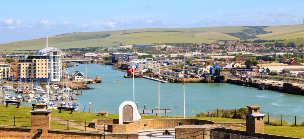 aerial view of newhaven looking across the estuary