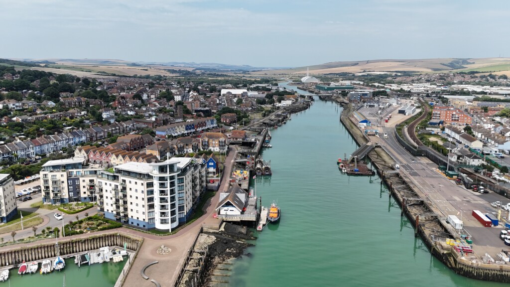 Aerial view of Newhaven focusing on the port area