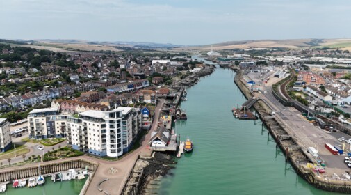 Aerial view of Newhaven focusing on the port area